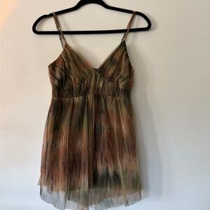 Boho Y2K Earthy Flowing Lace Mesh Tanktop with adjustable straps size small